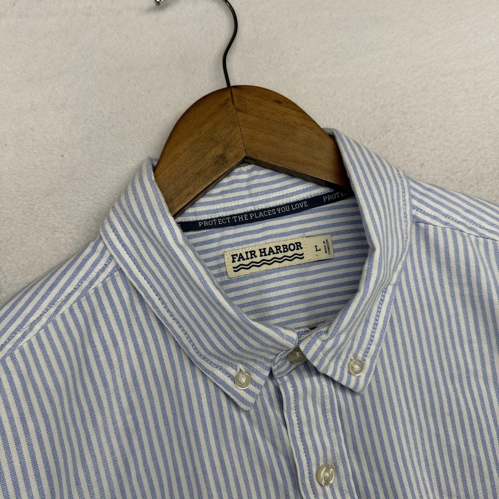 Fair Harbor Oxford Shirt Men's large Blue White Striped Button Down OCBD Preppy